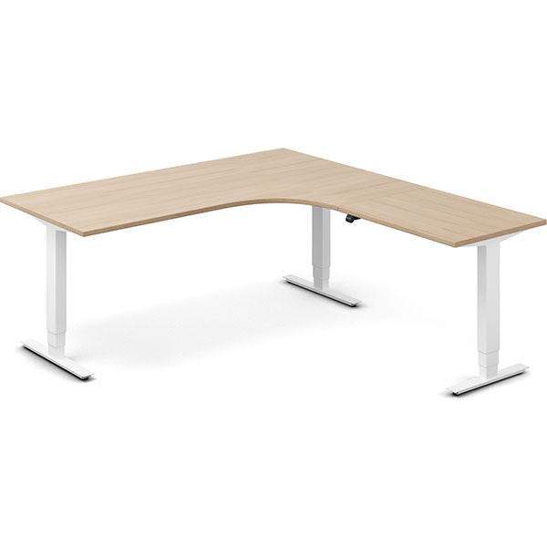 Ergoff Hæve-sænkebord DNA, Eg 1800x2000mm Højre 3-ben/Hvid – Hæve/sænkeborde