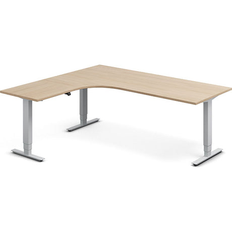 Ergoff Hæve-sænkebord DNA, Eg 2000x1800mm Venstre 3-ben/Alugrå – Hæve/sænkeborde