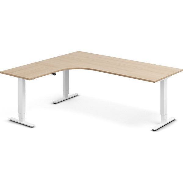 Ergoff Hæve-sænkebord DNA, Eg 2000x1800mm Venstre 3-ben/Hvid – Hæve/sænkeborde