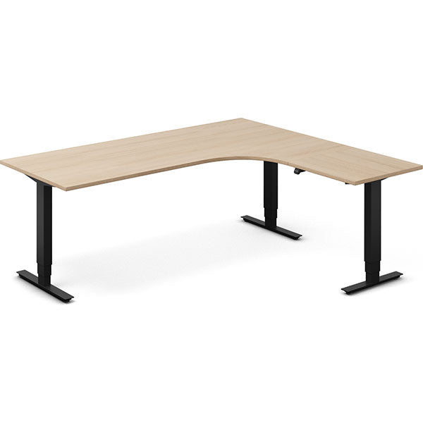 Ergoff Hæve-sænkebord DNA, Eg 2000x1800mm Højre 3-ben/Sort – Hæve/sænkeborde