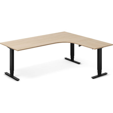 Ergoff Hæve-sænkebord DNA, Eg 2000x1800mm Højre 3-ben/Sort – Hæve/sænkeborde