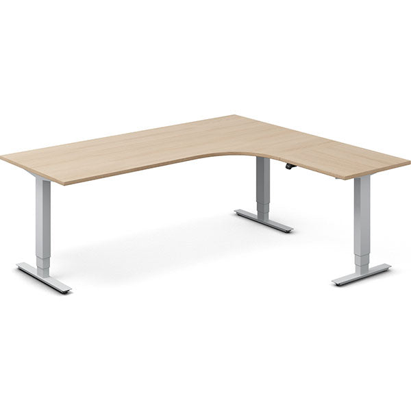 Ergoff Hæve-sænkebord DNA, Eg 2000x1800mm Højre 3-ben/Alugrå – Hæve/sænkeborde