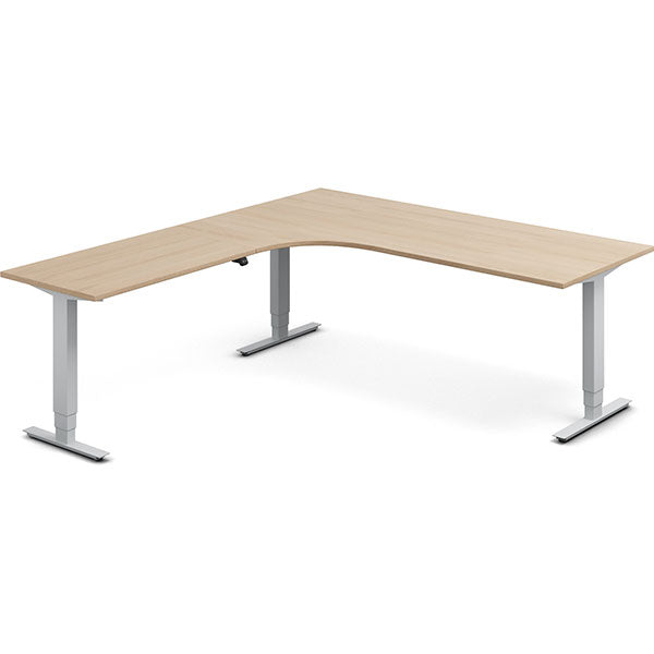 Ergoff Hæve-sænkebord DNA, Eg 2000x2200mm Venstre 3-ben/Alugrå – Hæve/sænkeborde