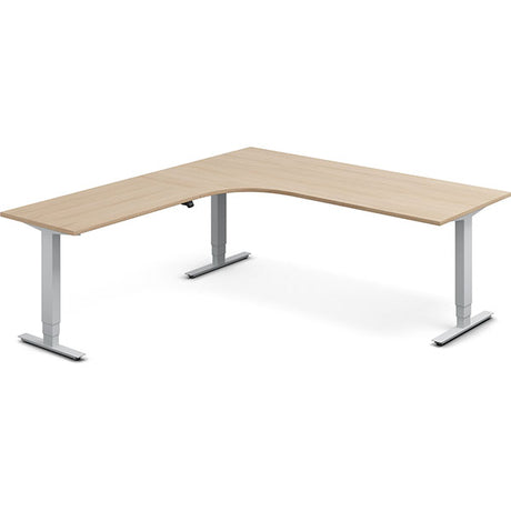 Ergoff Hæve-sænkebord DNA, Eg 2000x2200mm Venstre 3-ben/Alugrå – Hæve/sænkeborde