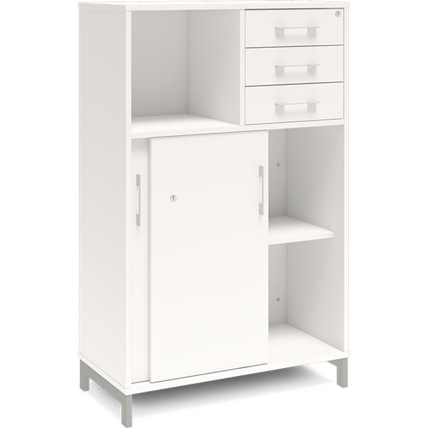 Ergoff Kontorskab DNA, 800x1275 mm, Hvid/Alugrå, skydedør og skuffemodul 3A4/2A4 – Bogreoler & kontorskabe (billede 2)