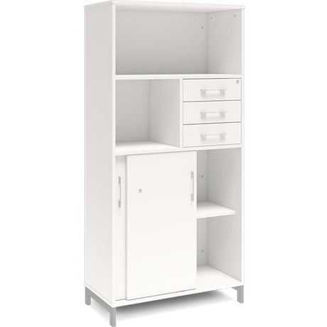 Kontorskab DNA, 800x1660 mm, Hvid/Alugrå, skydedør og skuffemodul 4A4/2A4 – image 2