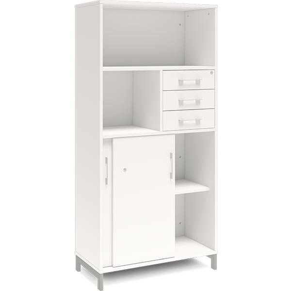 Ergoff Kontorskab DNA, 800x1660 mm, Hvid/Alugrå, skydedør og skuffemodul 4A4/2A4 – Bogreoler & kontorskabe (billede 2)