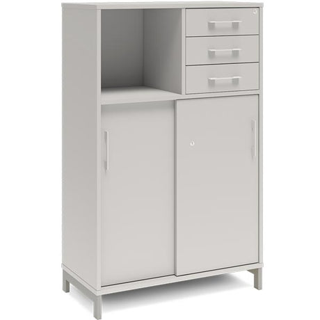 Kontorskab DNA, 800x1275 mm, Lys grå/Alugrå, skydedør og skuffemodul 3A4/2A4 – image 1