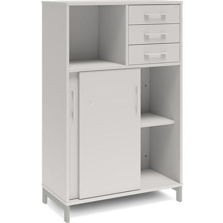 Kontorskab DNA, 800x1275 mm, Lys grå/Alugrå, skydedør og skuffemodul 3A4/2A4 – image 2