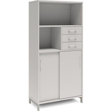 Kontorskab DNA, 800x1660 mm, Lys grå/Alugrå, skydedør og skuffemodul 4A4/2A4 – image 1