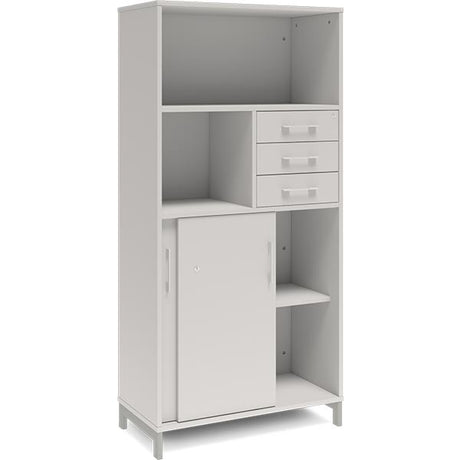 Kontorskab DNA, 800x1660 mm, Lys grå/Alugrå, skydedør og skuffemodul 4A4/2A4 – image 2