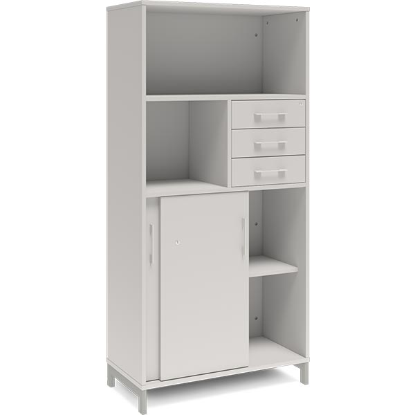 Ergoff Kontorskab DNA, 800x1660 mm, Lys grå/Alugrå, skydedør og skuffemodul 4A4/2A4 – Bogreoler & kontorskabe (billede 2)