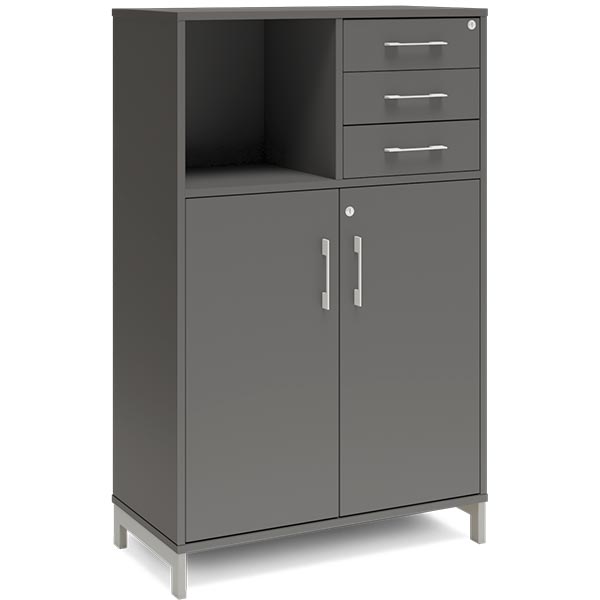 Ergoff Kontorskab DNA, 800x1275 mm, Antracit/Alugrå, skuffemodul 3A4/2A4 – Bogreoler & kontorskabe (billede 1)