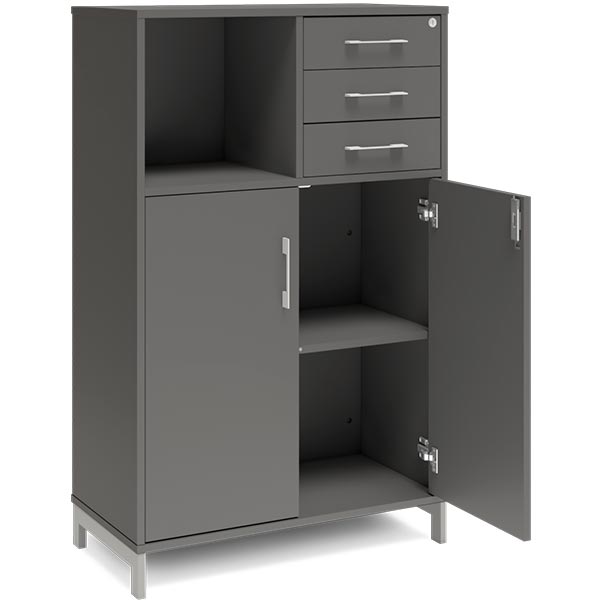 Ergoff Kontorskab DNA, 800x1275 mm, Antracit/Alugrå, skuffemodul 3A4/2A4 – Bogreoler & kontorskabe (billede 2)