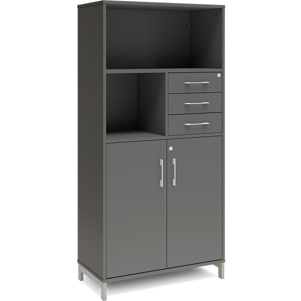 Ergoff Kontorskab DNA, 800x1660 mm, Antracit/Alugrå, skuffemodul 4A4/2A4 – Bogreoler & kontorskabe (billede 1)