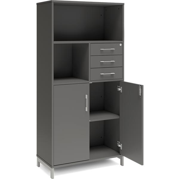 Ergoff Kontorskab DNA, 800x1660 mm, Antracit/Alugrå, skuffemodul 4A4/2A4 – Bogreoler & kontorskabe (billede 2)