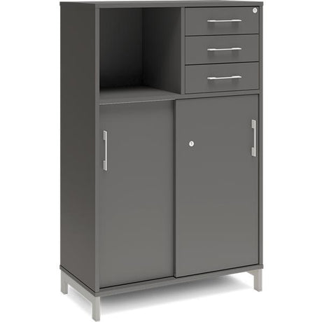 Kontorskab DNA, 800x1275 mm, Antracit/Alugrå, skydedør og skuffemodul 3A4/2A4 – image 1