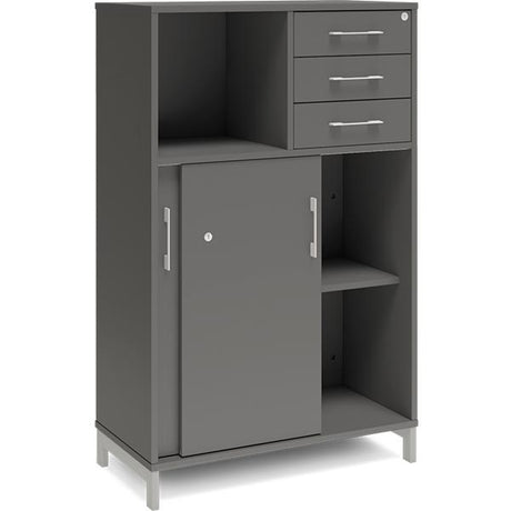 Kontorskab DNA, 800x1275 mm, Antracit/Alugrå, skydedør og skuffemodul 3A4/2A4 – image 2