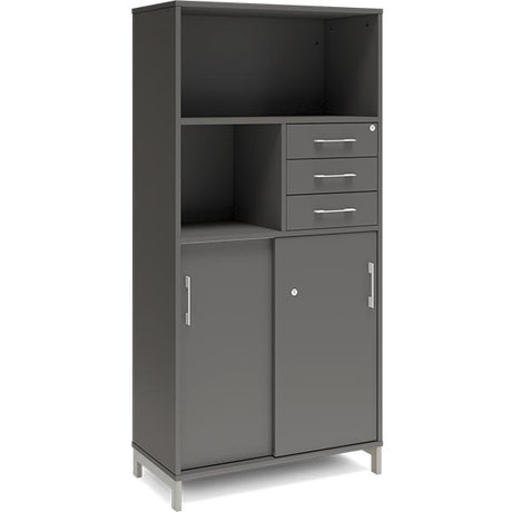 Kontorskab DNA, 800x1660 mm, Antracit/Alugrå, skydedør og skuffemodul 4A4/2A4 – image 1