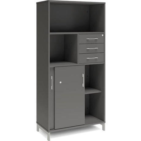 Kontorskab DNA, 800x1660 mm, Antracit/Alugrå, skydedør og skuffemodul 4A4/2A4 – image 2