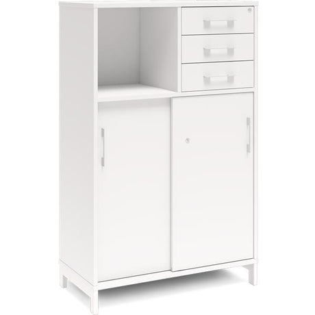 Ergoff Kontorskab DNA, 800x1275 mm, Hvid/Hvid, skydedør og skuffemodul 3A4/2A4 – Bogreoler & kontorskabe (billede 1)