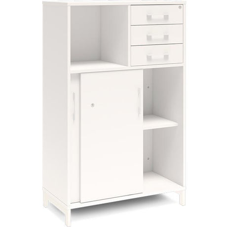 Ergoff Kontorskab DNA, 800x1275 mm, Hvid/Hvid, skydedør og skuffemodul 3A4/2A4 – Bogreoler & kontorskabe (billede 2)