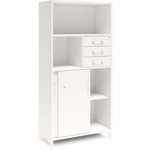 Ergoff Kontorskab DNA, 800x1660 mm, Hvid/Hvid, skydedør og skuffemodul 4A4/2A4 – Bogreoler & kontorskabe (billede 2)