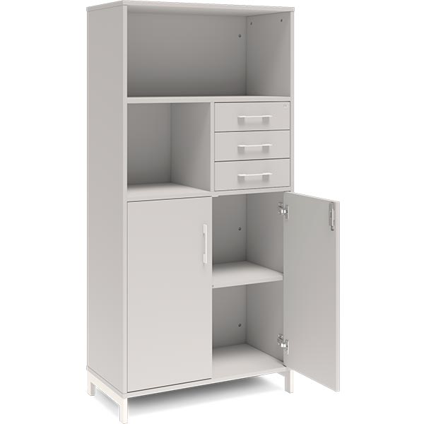 Ergoff Kontorskab DNA, 800x1660 mm, Lys grå/Hvid, skuffemodul 4A4/2A4 – Bogreoler & kontorskabe (billede 2)