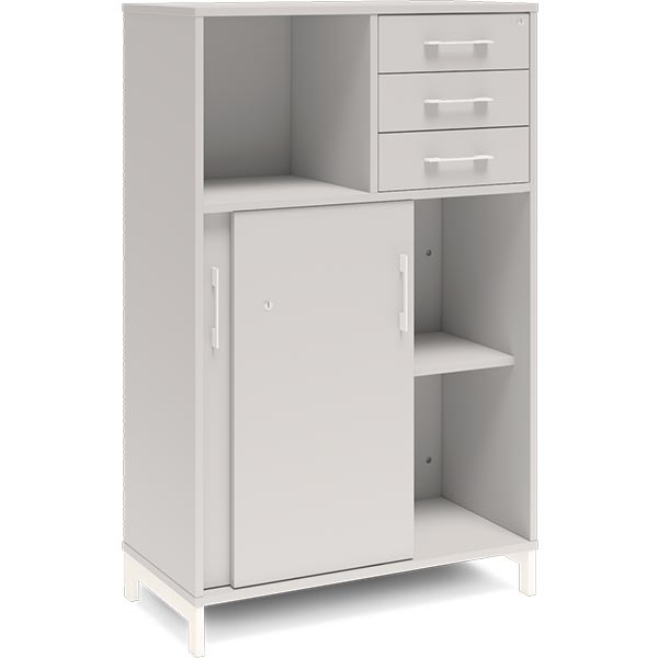 Ergoff Kontorskab DNA, 800x1275 mm, Lys grå/Hvid, skydedør og skuffemodul 3A4/2A4 – Bogreoler & kontorskabe (billede 2)
