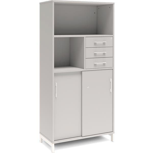 Kontorskab DNA, 800x1660 mm, Lys grå/Hvid, skydedør og skuffemodul 4A4/2A4 – image 3