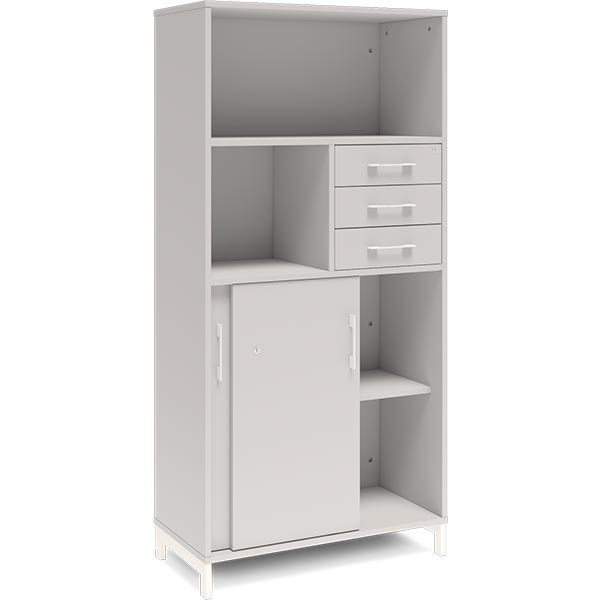Kontorskab DNA, 800x1660 mm, Lys grå/Hvid, skydedør og skuffemodul 4A4/2A4 – image 4