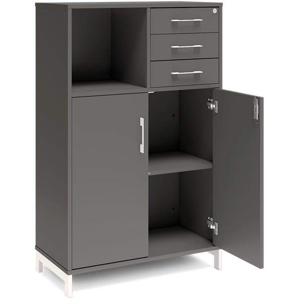 Ergoff Kontorskab DNA, 800x1275 mm, Antracit/Hvid, skuffemodul 3A4/2A4 – Bogreoler & kontorskabe (billede 2)