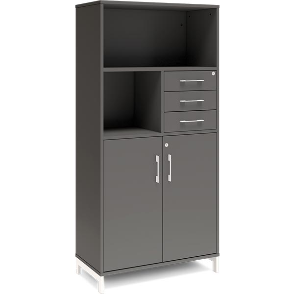 Ergoff Kontorskab DNA, 800x1660 mm, Antracit/Hvid, skuffemodul 4A4/2A4 – Bogreoler & kontorskabe (billede 1)