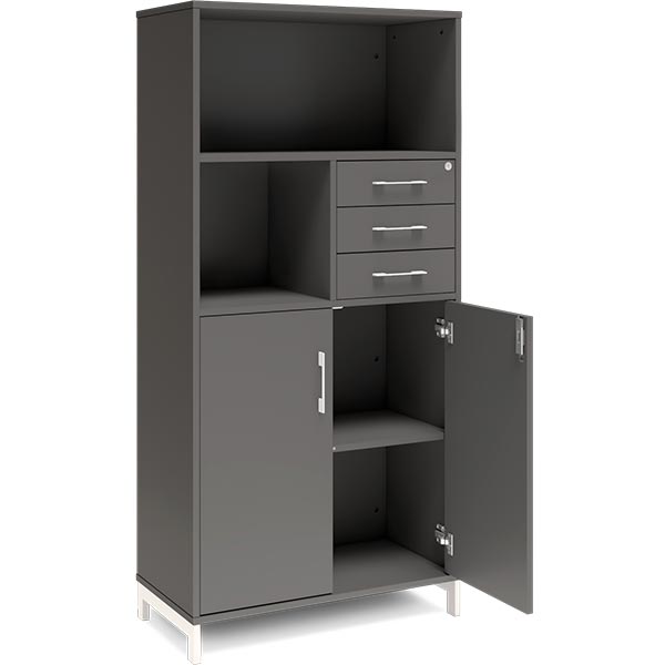 Ergoff Kontorskab DNA, 800x1660 mm, Antracit/Hvid, skuffemodul 4A4/2A4 – Bogreoler & kontorskabe (billede 2)
