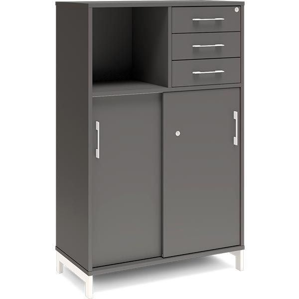 Ergoff Kontorskab DNA, 800x1275 mm, Antracit/Hvid, skydedør og skuffemodul 3A4/2A4 – Bogreoler & kontorskabe (billede 1)