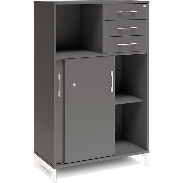 Ergoff Kontorskab DNA, 800x1275 mm, Antracit/Hvid, skydedør og skuffemodul 3A4/2A4 – Bogreoler & kontorskabe (billede 2)
