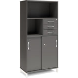 Kontorskab DNA, 800x1660 mm, Antracit/Hvid, skydedør og skuffemodul 4A4/2A4 – image 1