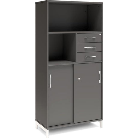 Kontorskab DNA, 800x1660 mm, Antracit/Hvid, skydedør og skuffemodul 4A4/2A4 – image 1