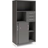 Kontorskab DNA, 800x1660 mm, Antracit/Hvid, skydedør og skuffemodul 4A4/2A4 – image 2