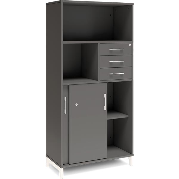 Ergoff Kontorskab DNA, 800x1660 mm, Antracit/Hvid, skydedør og skuffemodul 4A4/2A4 – Bogreoler & kontorskabe (billede 2)