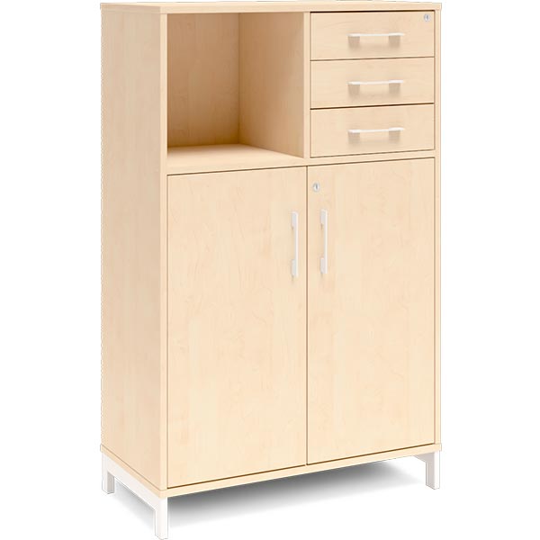 Ergoff Kontorskab DNA, 800x1275 mm, Birk/Hvid, skuffemodul 3A4/2A4 – Bogreoler & kontorskabe (billede 1)