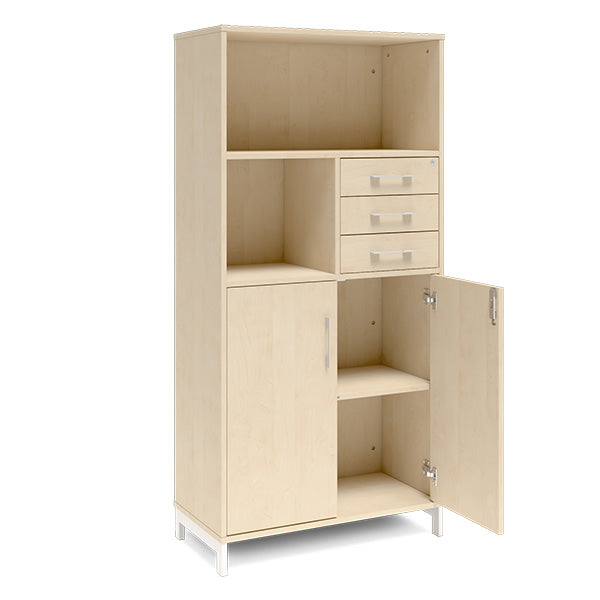Ergoff Kontorskab DNA, 800x1660 mm, Birk/Hvid, skuffemodul 4A4/2A4 – Bogreoler & kontorskabe (billede 2)