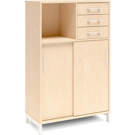 Kontorskab DNA, 800x1275 mm, Birk/Hvid, skydedør og skuffemodul 3A4/2A4 – image 1