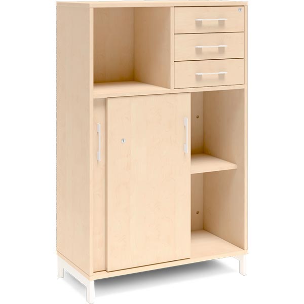 Kontorskab DNA, 800x1275 mm, Birk/Hvid, skydedør og skuffemodul 3A4/2A4 – image 2