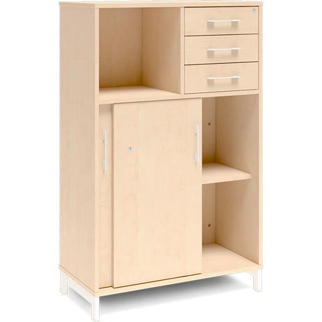 Kontorskab DNA, 800x1275 mm, Birk/Hvid, skydedør og skuffemodul 3A4/2A4 – image 2