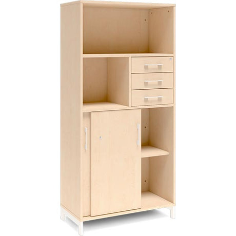 Kontorskab DNA, 800x1660 mm, Birk/Hvid, skydedør og skuffemodul 4A4/2A4 – image 2