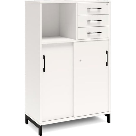 Kontorskab DNA, 800x1275 mm, Hvid/Sort, skydedør og skuffemodul 3A4/2A4 – image 1