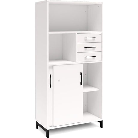 Kontorskab DNA, 800x1660 mm, Hvid/Sort, skydedør og skuffemodul 4A4/2A4