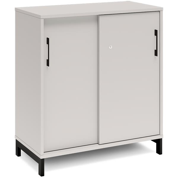 Ergoff Kontorskab DNA, 800x890 mm, Lys grå/Sort, skydedør 2A4 – Bogreoler & kontorskabe (billede 1)