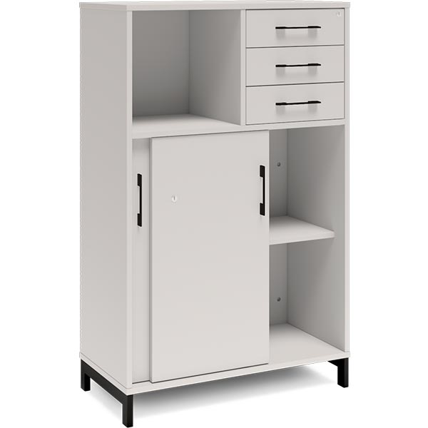 Kontorskab DNA, 800x1275 mm, Lys grå/Sort, skydedør og skuffemodul 3A4/2A4 – image 2